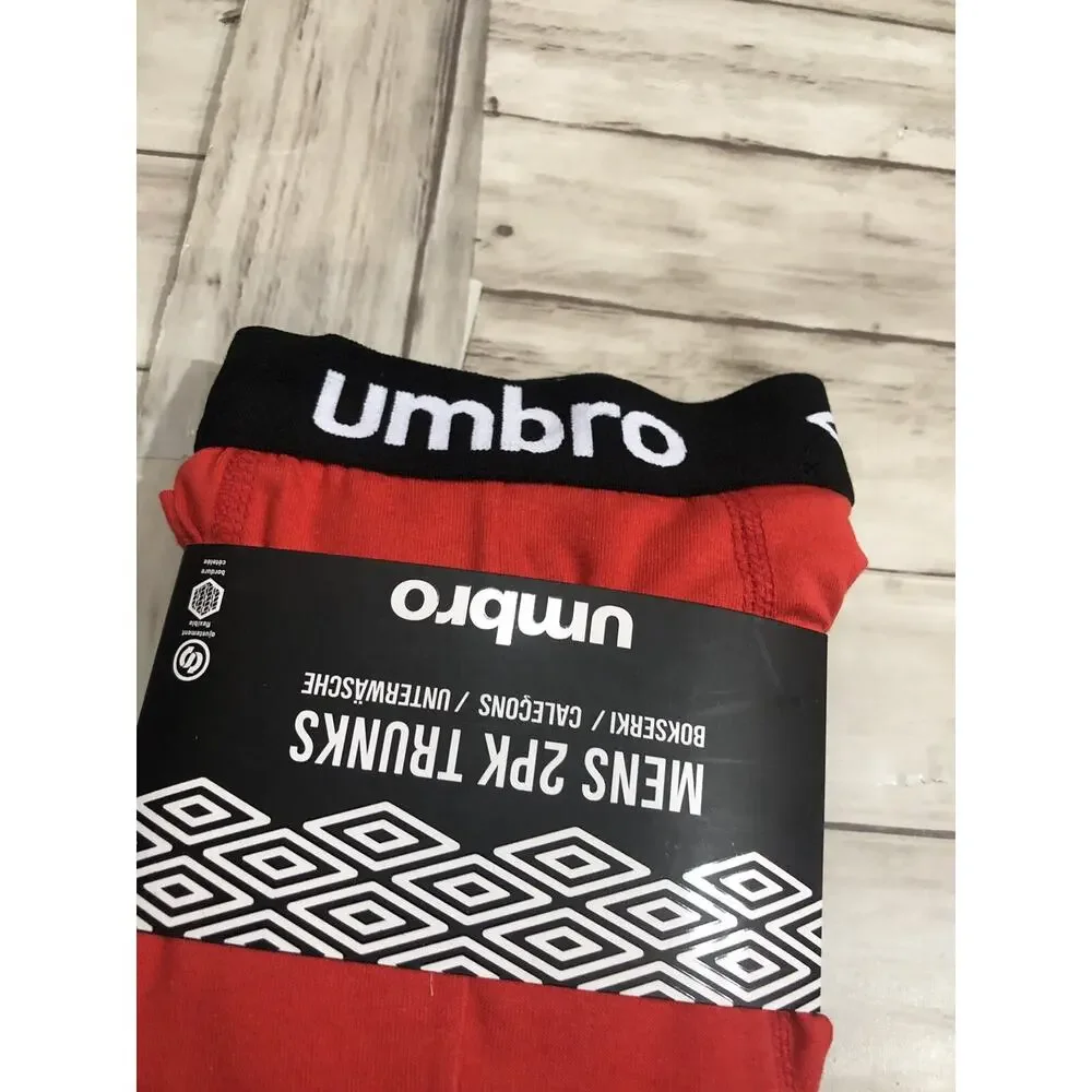 Umbro Boxer Trunks Mens XL Brief Underwear Red Shorts Cotton 2 Pack A8